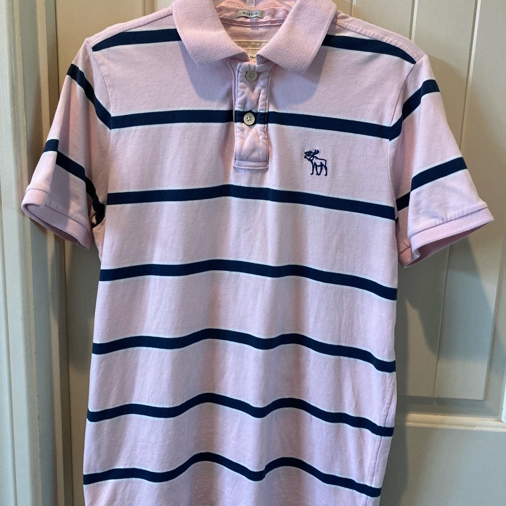 Abercrombie & Fitch Pink Polo with Navy Accent Sz Large